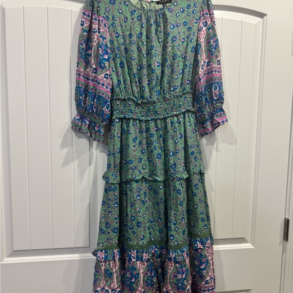 Anthropologie Floral Green and Purple Midi Dress - Picture 3 of 7